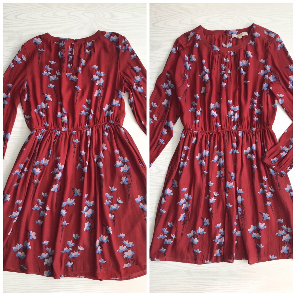 LOFT Red Bluebell Blouson Dress Floral 419776 - Picture 6 of 7